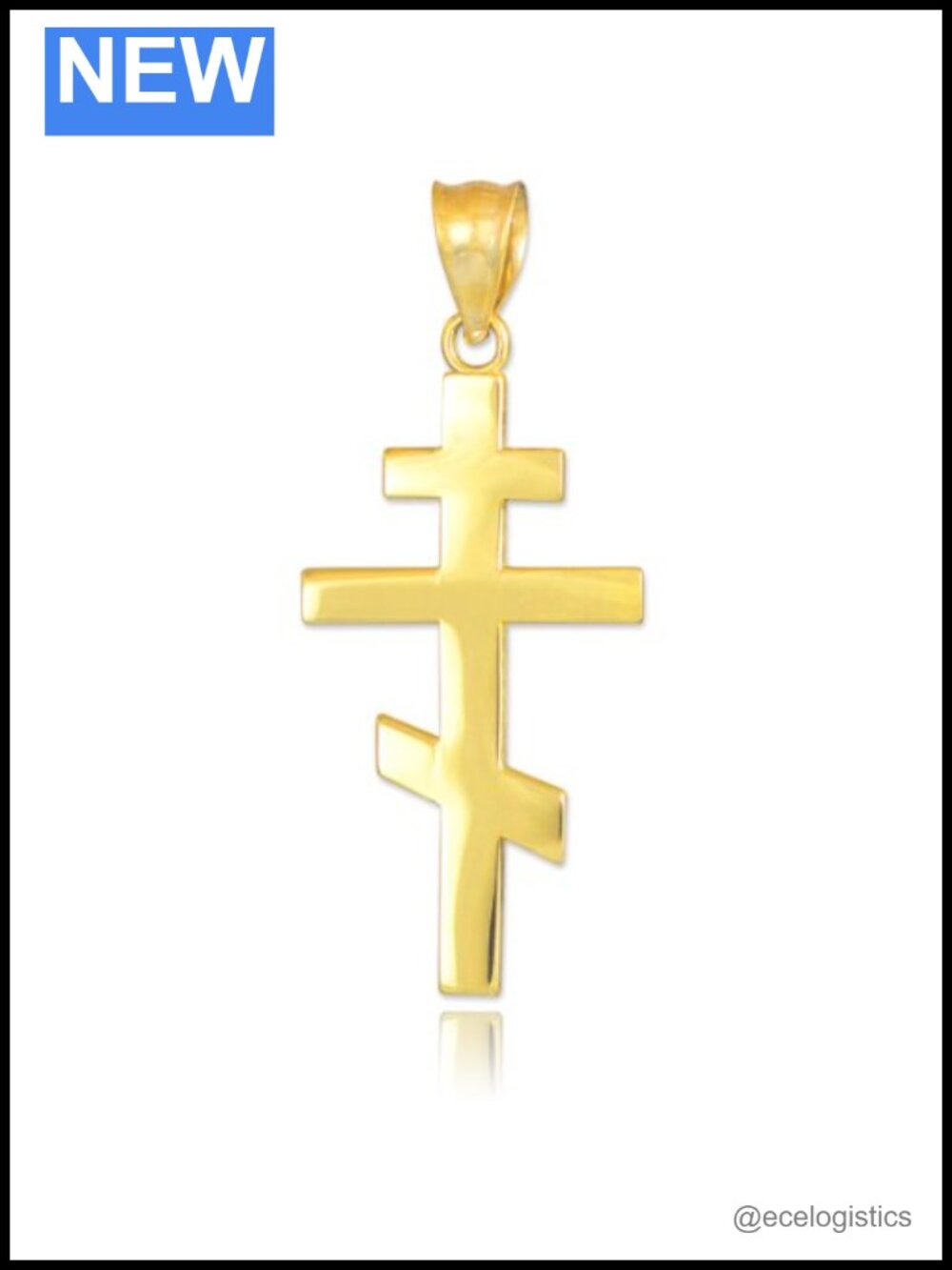 14k Yellow Gold Plain Russian Orthodox Cross Pendant Charm Fine Jewelry